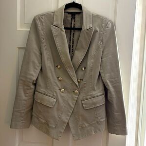 WHBM tan canvas gold buttons unlined blazer size 10
